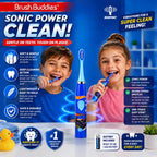 Brush Buddies Hot Wheels Battery Powered Sonic Electric Kids Toothbrush Soft Bristles Rounded Head Children Boys Girls Blue Gentle Cleaning Easy Grip Handle Plaque Removal Oral Care