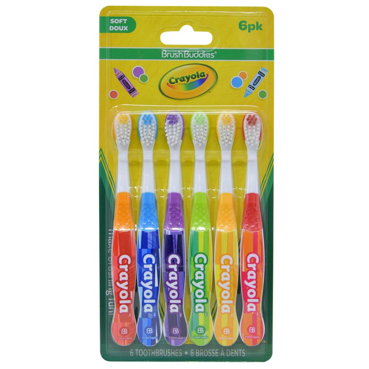 Brush Buddies Crayola Kids Toothbrush Set 6 Pack Soft Bristle Toddler Toothbrush Ages 2+ Small Head Easy Grip Handle Colorful Design Children Toothbrushes Kids Oral Care Daily Use Home Travel Set