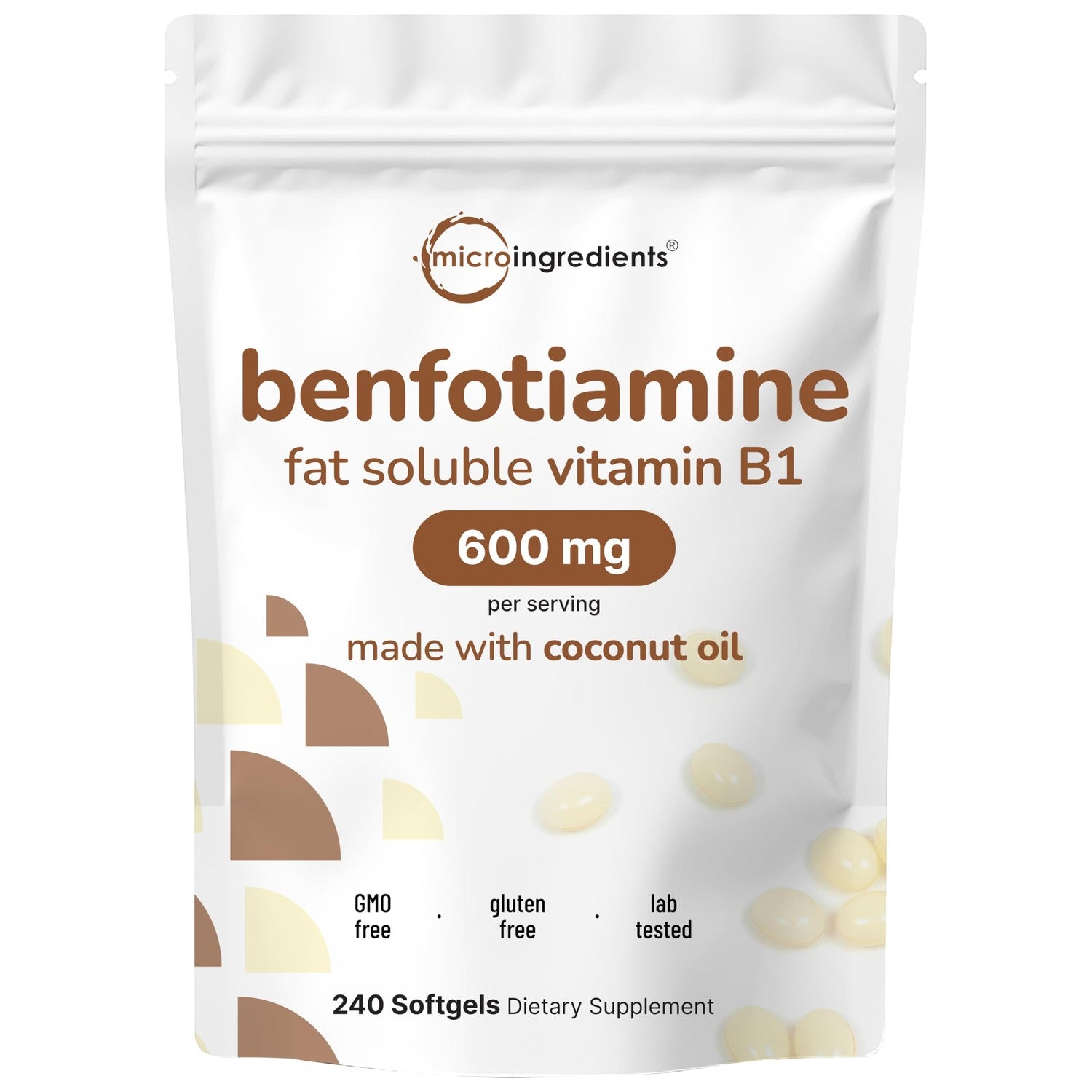 Vitamin B1 Benfotiamine 600mg Per Serving, 240 Coconut Oil Softgels | Bioavailable B Vitamins Supplement, Converted to Active Thiamine | Non-GMO, Soy Free