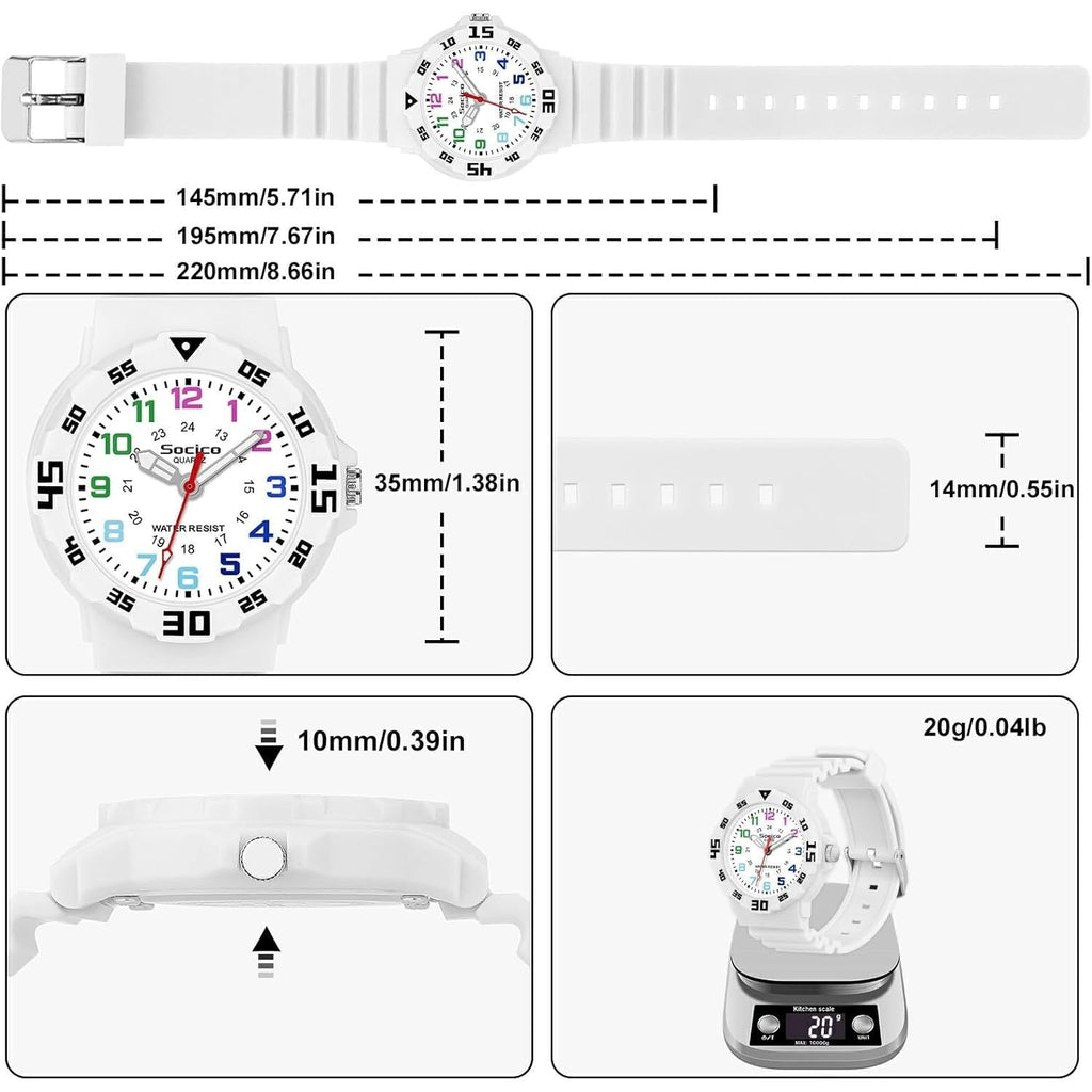 Buy now SOCICO Children Analog Watch for Boys Girls Waterproof Time Teaching Watch with Soft Band, Learning Time Wrist Watch Easy to Read Christmas Gifts for Kids Ages 3-12 Great Gifts at indiglob india