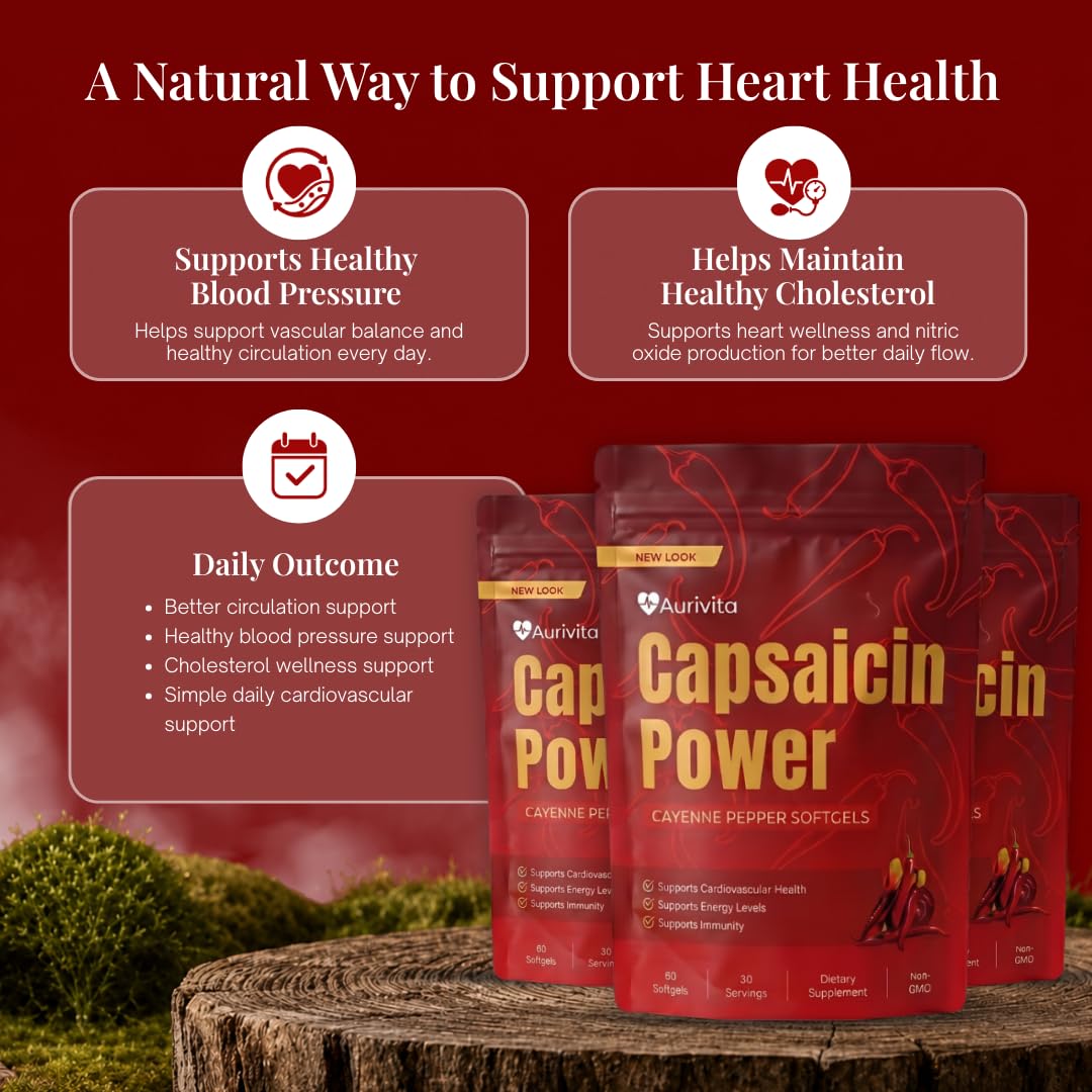 Aurivita Cayenne Pepper Capsules 180 Softgels - Cayenne Pepper Capsaicin Supplement with Vitamin E D3 & K2, Beetroot & Turmeric, Supports Circulation & Daily Energy