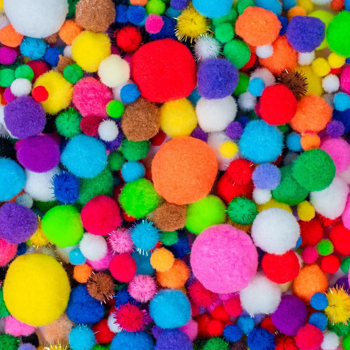 Adeweave 1000 Assorted Pom poms – Soft and Fluffy Craft Pom Pom Balls – Multicolor Craft Supplies Pompoms for Arts and Crafts in a Reusable Box, Large Puff Ball Ideal for DIY and School Activities