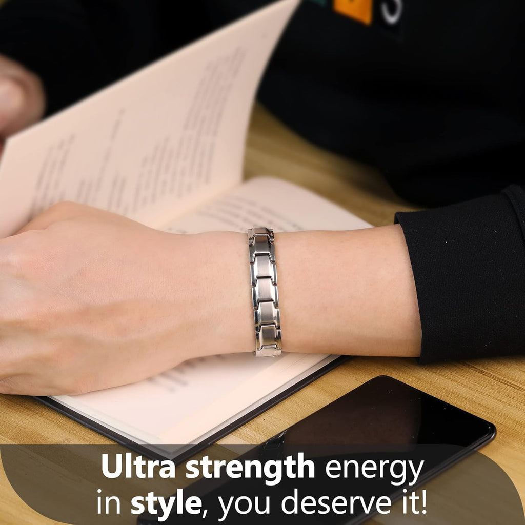 Buy now Feraco Mens Magnetic Bracelet Titanium Steel Magnet Therapy Bracelets with Sizing Tool, Silver at indiglob india