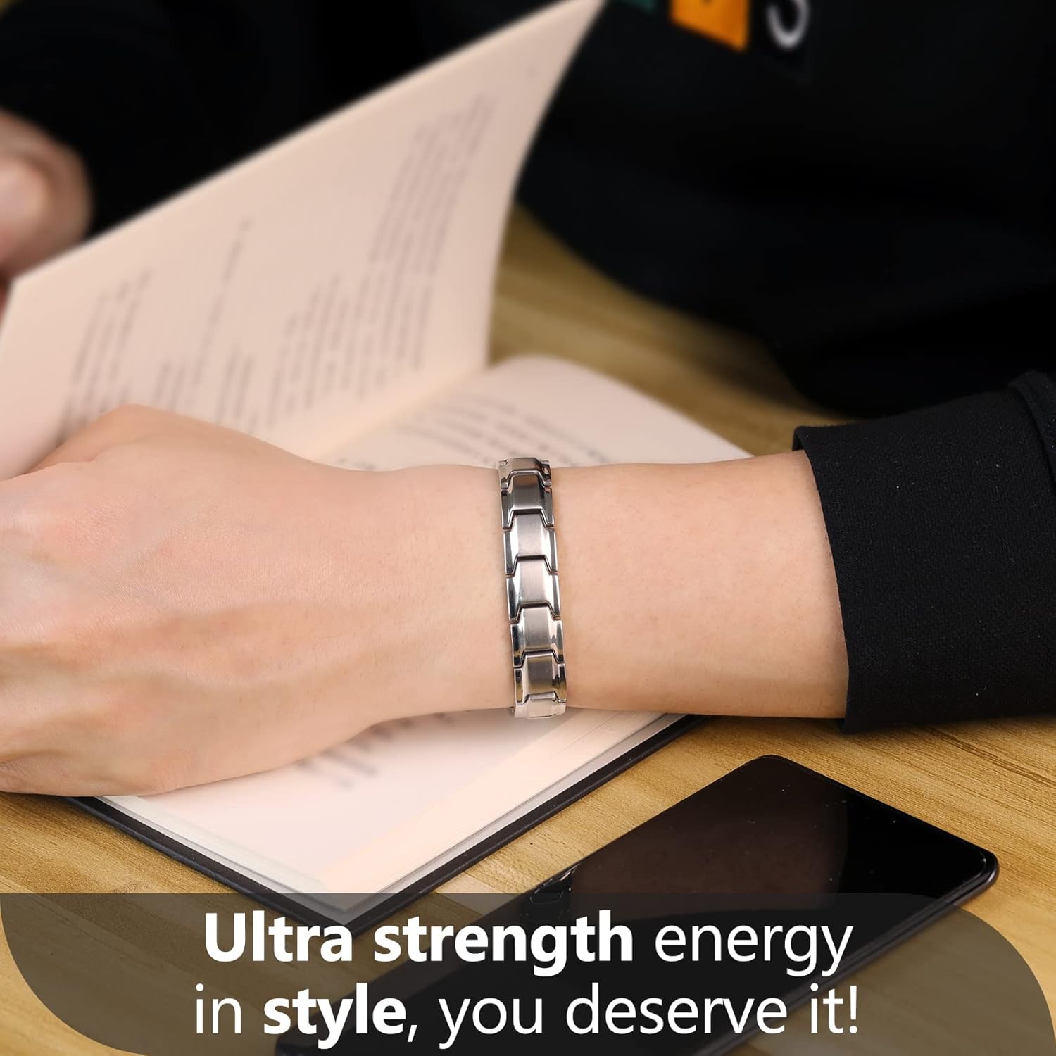 Buy now Feraco Mens Magnetic Bracelet Titanium Steel Magnet Therapy Bracelets with Sizing Tool, Silver at indiglob india
