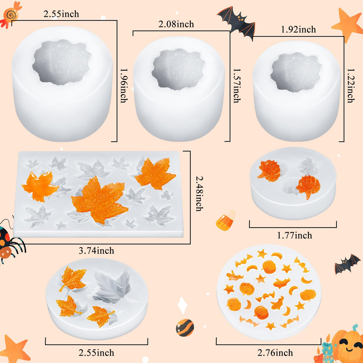 7 Pcs Pumpkin Candle Molds, Halloween Silicone Mold