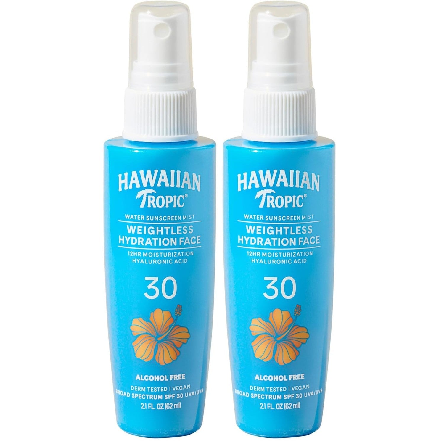Hawaiian Tropic Weightless Hydration Water Mist for Face SPF 30, 2.1 Fl Oz | Hydrating face mist, Travel size sunscreen for face, Non-aerosol spray application, Contains hyaluronic acid, Non-greasy