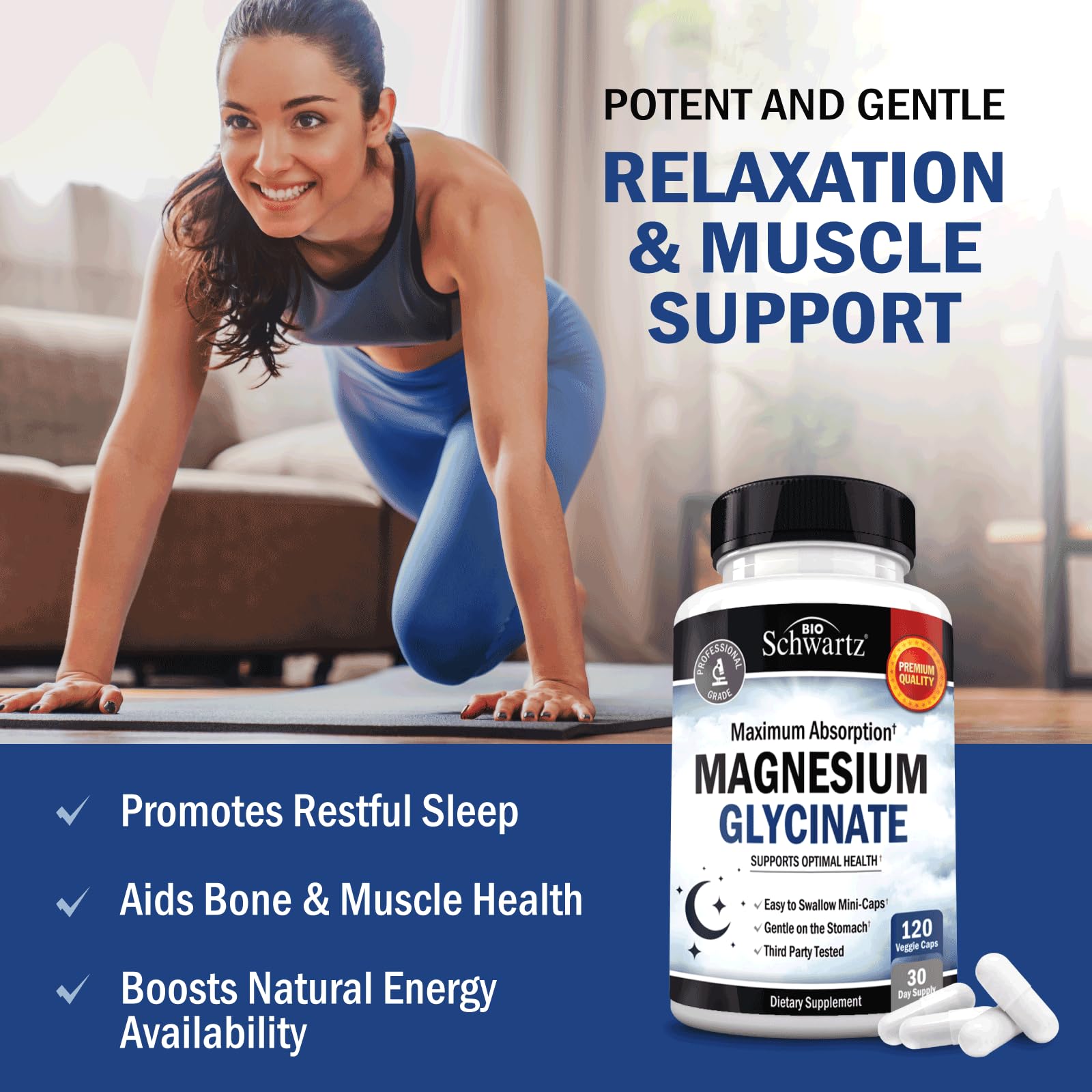 BioSchwartz Magnesium Glycinate 500mg Capsules (120 Mini Caps) | Maximum Absorption Magnesium Supplement for Healthy Nerves Muscles Heart Mood & Sleep Support (Vegan, Gluten-Free, Non-GMO)