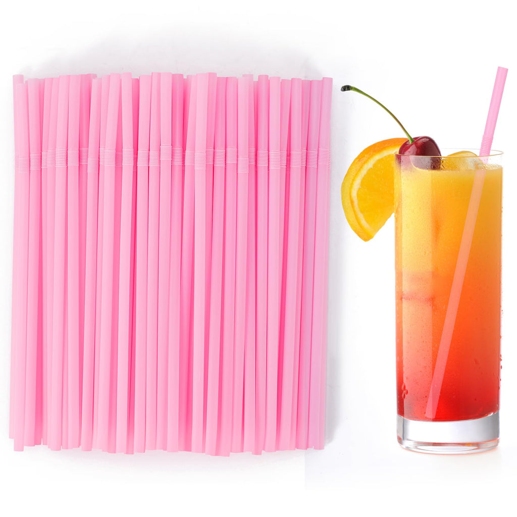 [100 Pcs] Pink Disposable Plastic Drinking Straws - 8.26" Long 0.24" Wide Cute Bendy Straws for Pink Birthday Party, Bachelorette Party, Bridal Shower, Baby Shower, Gender Reveal