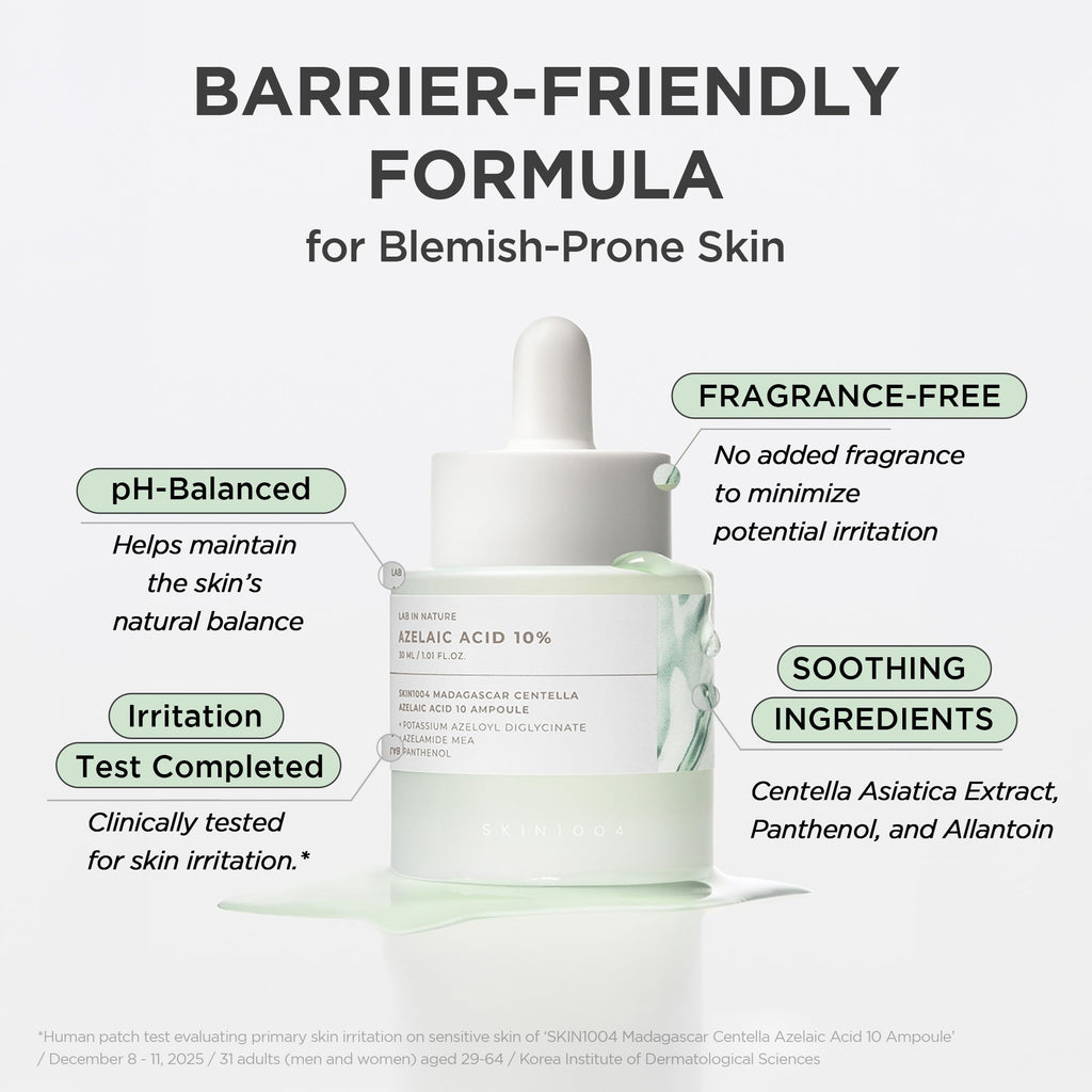 SKIN1004 Azelaic Acid 10% Ampoule, Hydrating Face Serum for Blemish-Prone & Irritated Skin, Soothing Care for Visible Marks with Centella, Niacinamide-Free, Korean Skin Care, 1.01 fl.oz / 30ml