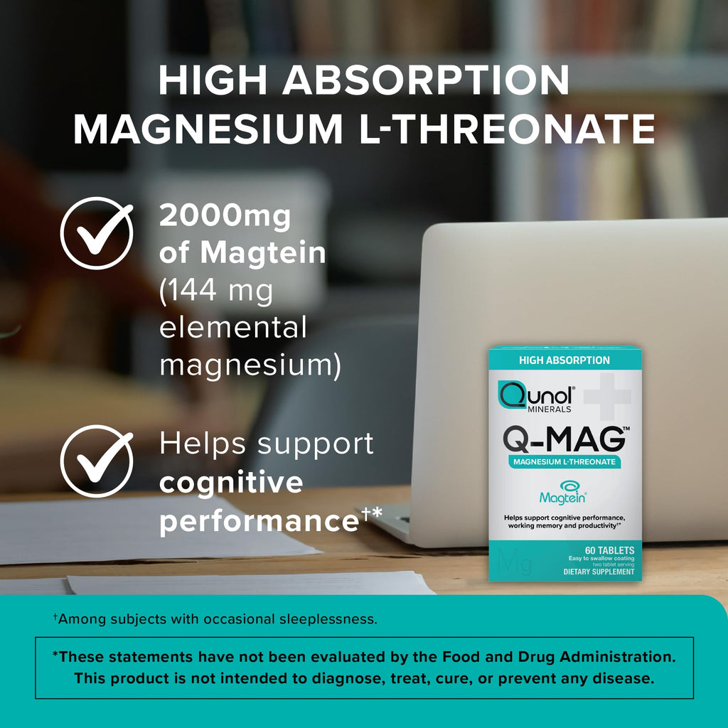 Qunol Magnesium L-Threonate Tablet, 2000mg of Magtein, Vegetarian, 60ct