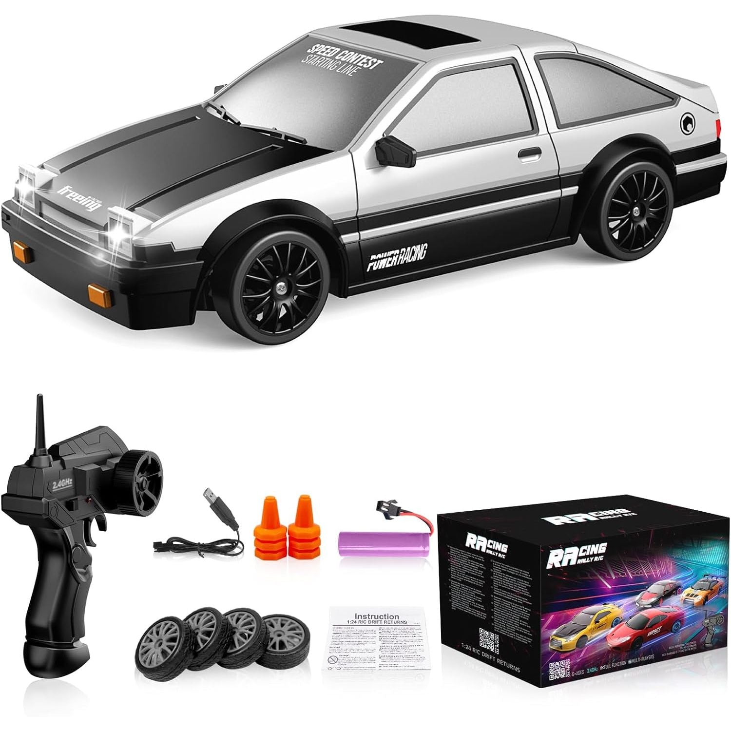 Buy now Remote Control Car RC Drift Car 2.4GHz 1:24 Scale 4WD High Speed RC Cars Vehicle with LED Lights Batteries and Drifting Tires Racing Sport Toy Cars for Adults Boys Girls Kids Gift White at indiglob india