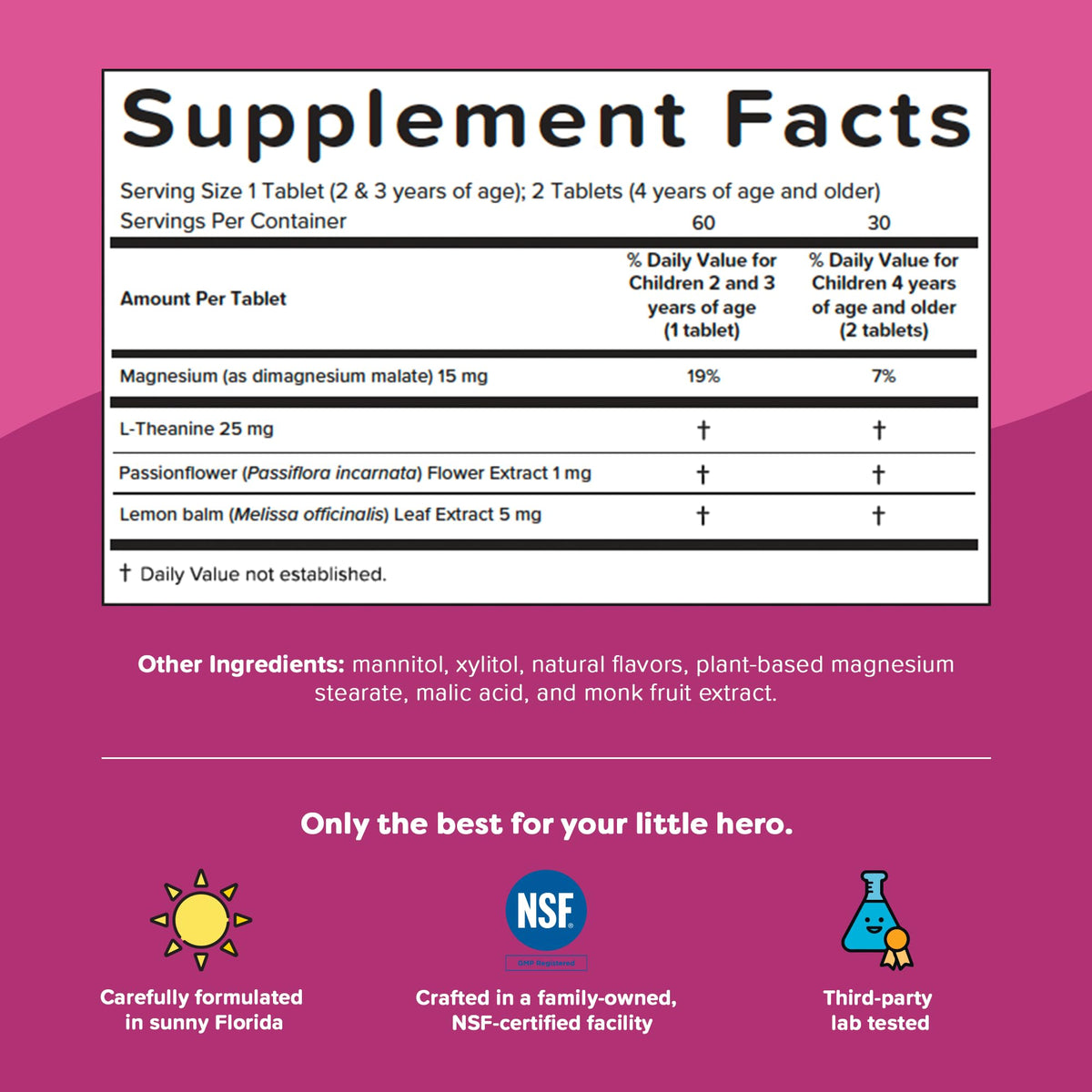 Renzo's Captain Calm Kids Magnesium Supplement with L-Theanine, Dissolvable Kids Vitamins for Relaxation and Mood Support, Sugar-Free Melty Tabs, Green Apple Flavor, 60-Count (1-2 Month Supply)