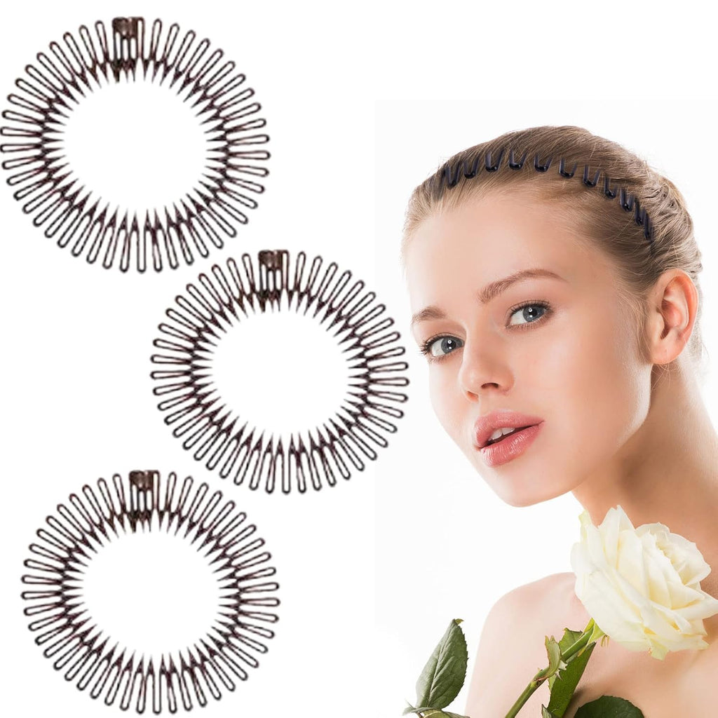 Buy now 3Pieces Flexible Plastic Circular Stretch Hair Combs, Headband Hairband Holder for Women Girls at indiglob india