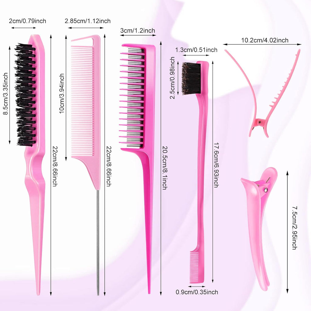 Buy now 8 Pcs Styling Hair Comb Brush Set with Teasing Edge Brush Parting Rat Tail Comb Hairclip for Women Slicking Ponytail and Smoothing Hair(Pink) at indiglob india