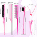 Buy now 8 Pcs Styling Hair Comb Brush Set with Teasing Edge Brush Parting Rat Tail Comb Hairclip for Women Slicking Ponytail and Smoothing Hair(Pink) at indiglob india