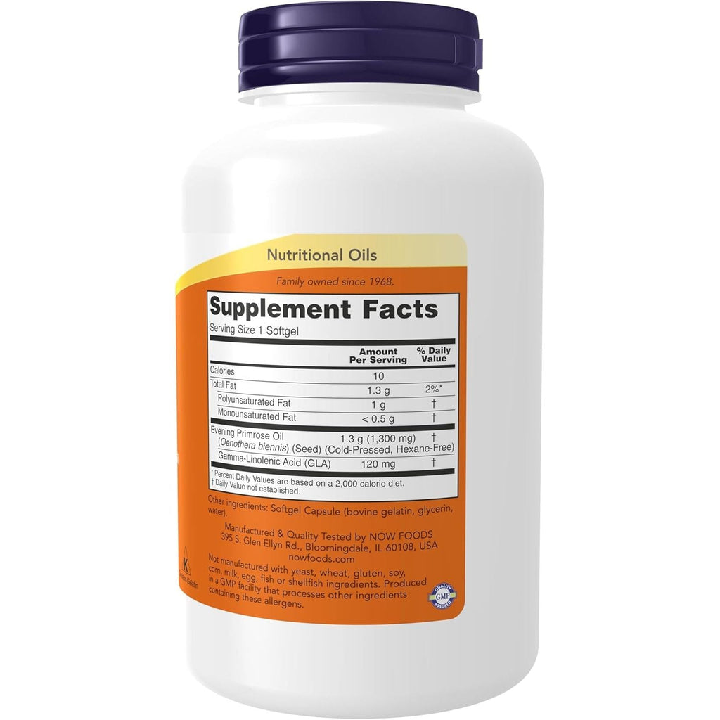 Buy now NOW Foods Supplements, Super Primrose 1300 mg with Naturally Occurring GLA (Gamma-Linolenic Acid), 120 Softgels at indiglob india