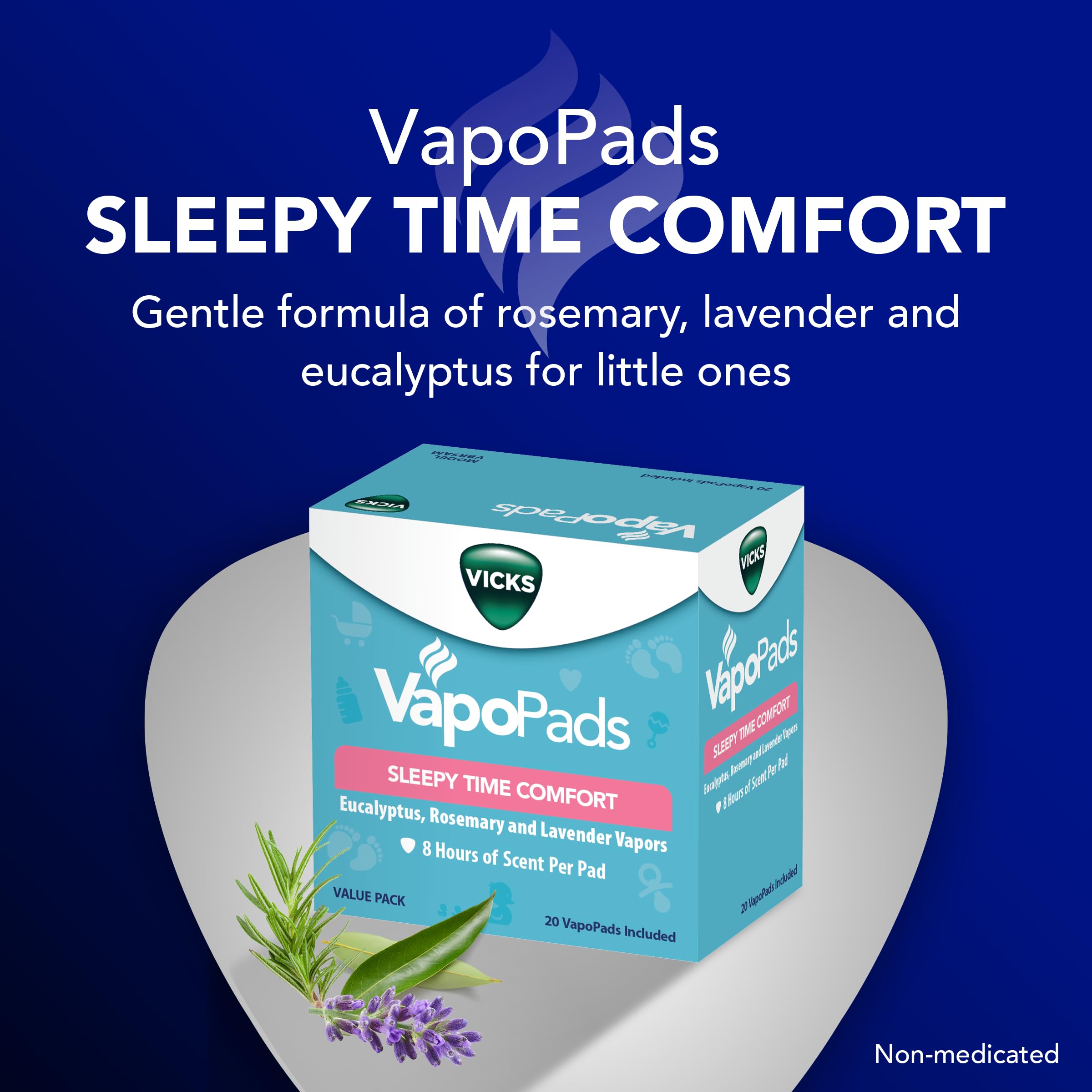 Buy now Vicks VapoPads Sleepy Time Comfort - Vapor Pads Refill for Vicks Humidifiers and Steam Inhalers - Rosemary, Lavender, and Eucalyptus, 20-Pack, Box Color May Vary at indiglob india