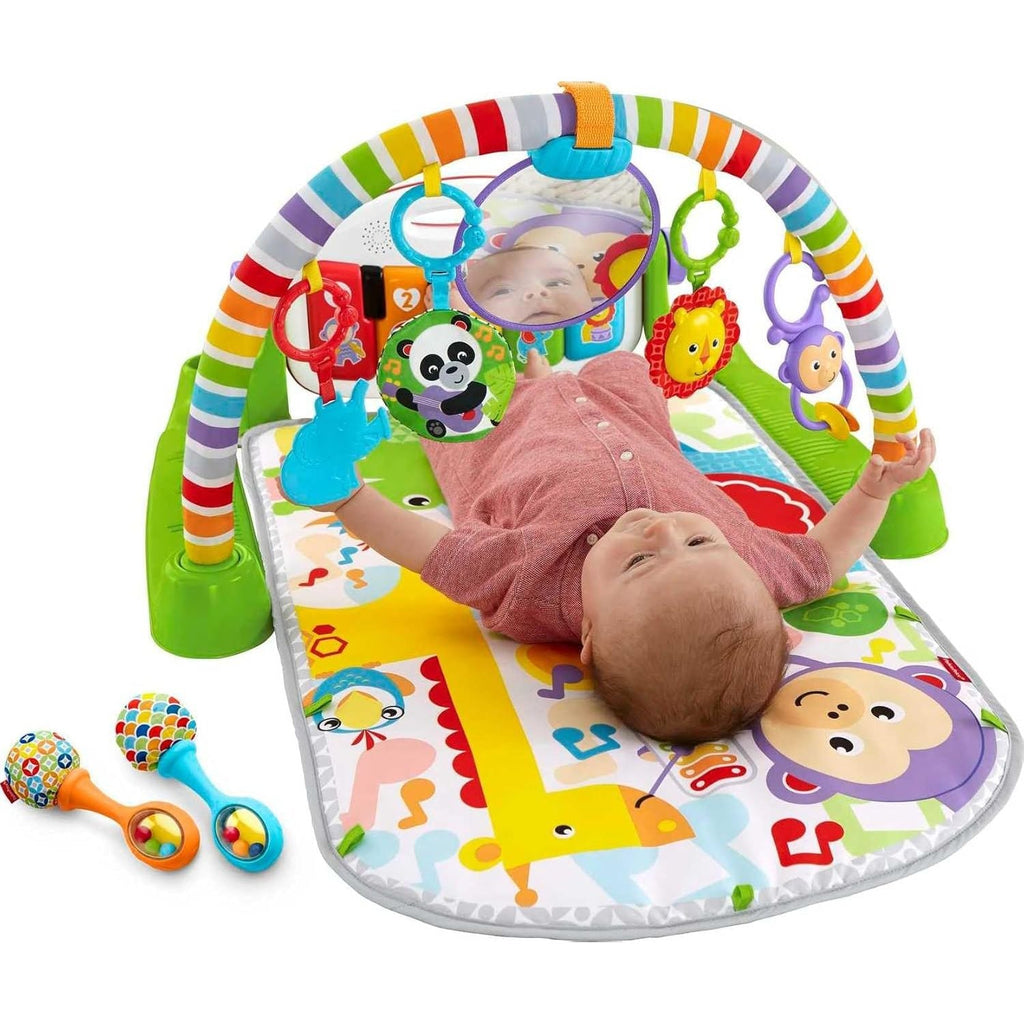 Buy now Fisher-Price Baby Playmat Deluxe Kick & Play Piano Gym for Learning & 2 Maracas Soft Rattles for Newborn to Toddler Play Ages 0+ Months at indiglob india