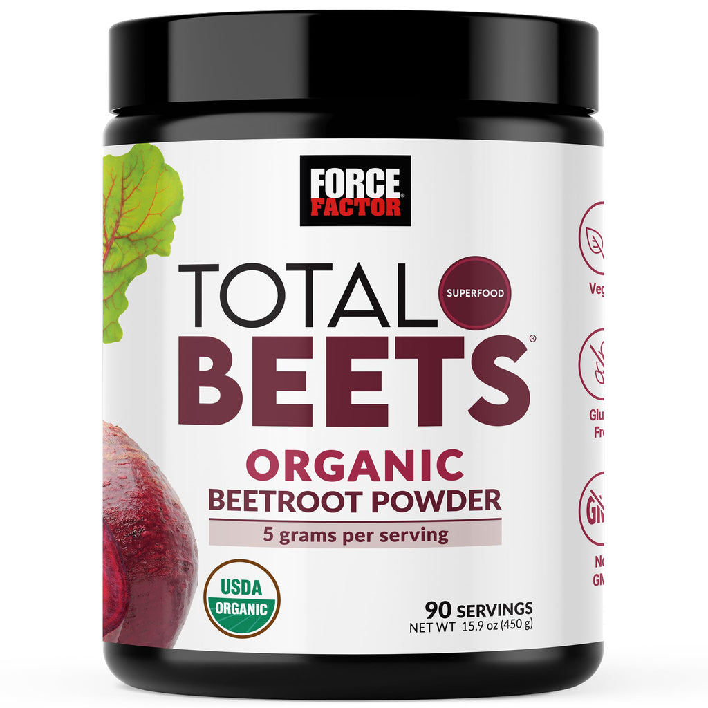 Force Factor Total Beets Organic Beet Root Powder Superfood, Non-GMO | Boost Daily Nutrition, USDA Organic, Vegan, Gluten-Free, and Beet Supplement, Unflavored, 90 Servings