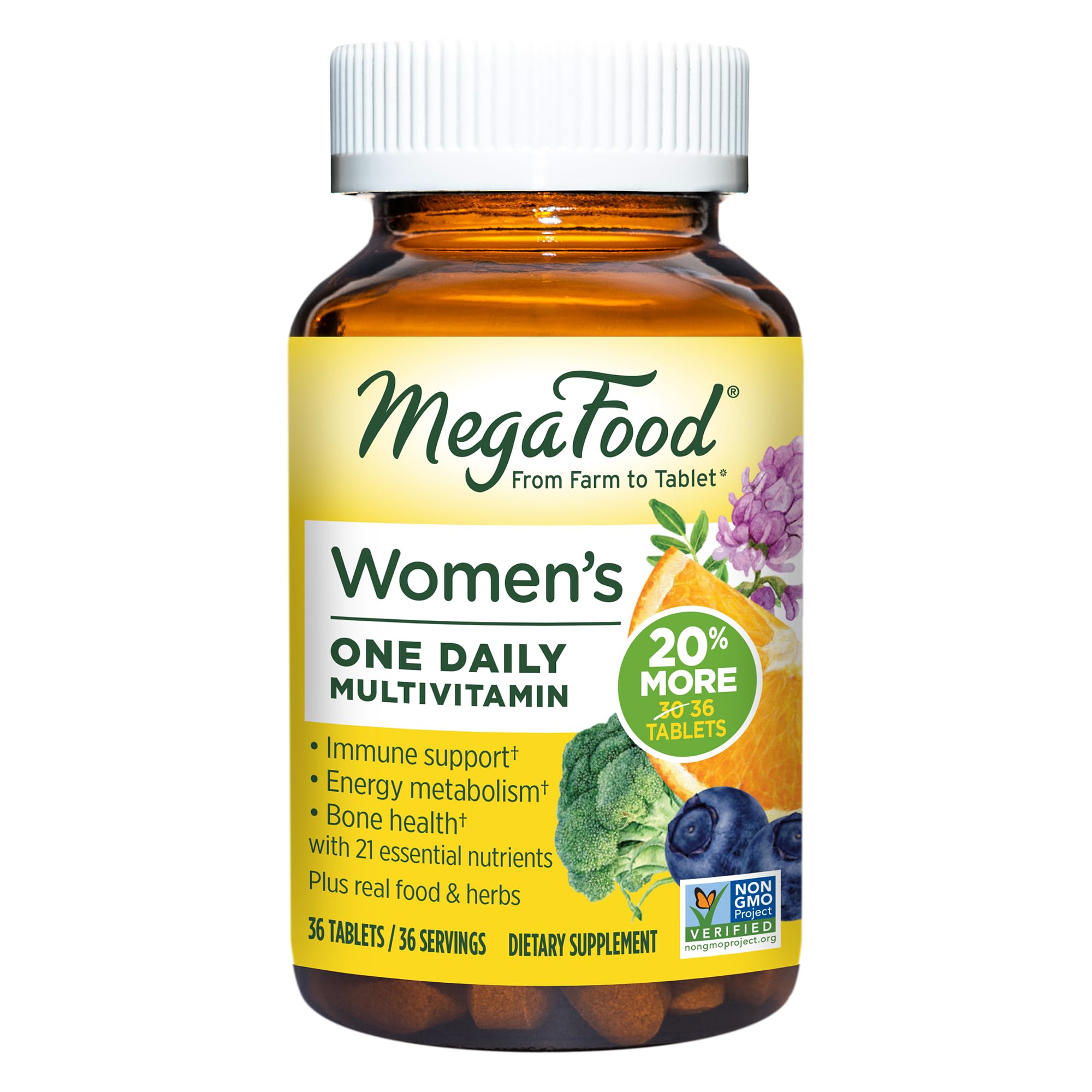 MegaFood One Daily Multivitamin for Women with 22 Nutrients, 30 Tablets | Immune Support, Cellular Energy & Healthy Skin & Hair, Methylfolate, Methylated B12, Iron, C, D3, Vegetarian, 30 Servings