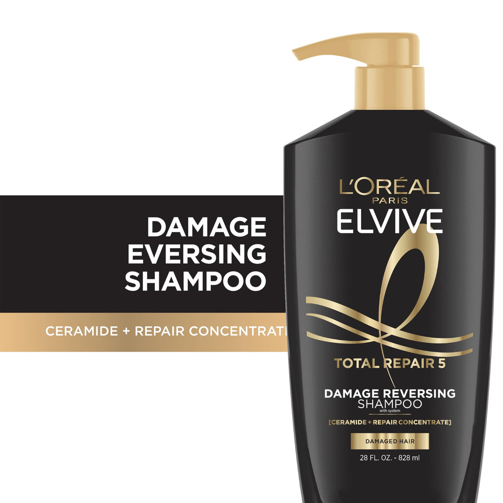 L'Oreal Paris Elvive Total Repair 5 Damage Reversing Shampoo and Conditioner Set for Dry and Damaged Hair, Hair Repair Formula with Protein and Ceramide, 56 Fl Oz Set