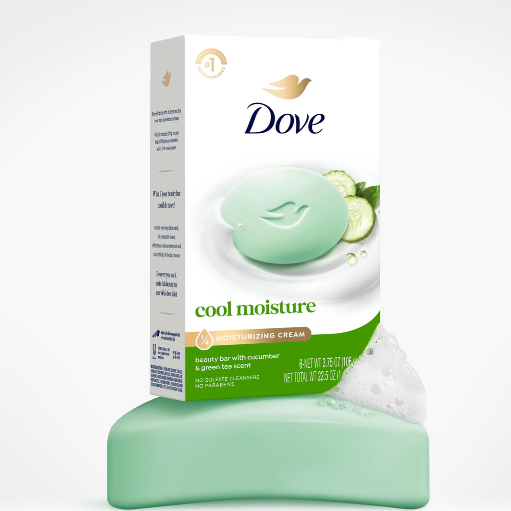 Dove Beauty Bar Soap Cool Moisture Cucumber & Green Tea Scent, 2 Bars for Refreshed Skin, Leaves Skin Refreshed 3.75 oz