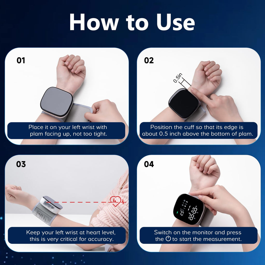 iHome Wrist Blood Pressure Monitor Rechargeable Digital Voice Broadcast LED Backlit BP Machine 199 Memory Storage for 2 Users with Carrying Case for Home Use