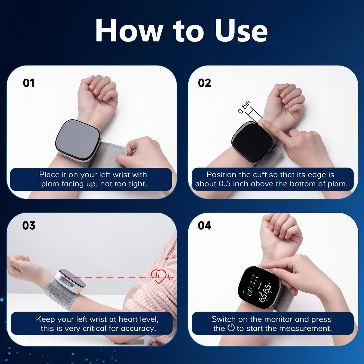 iHome Wrist Blood Pressure Monitor Rechargeable Digital Voice Broadcast LED Backlit BP Machine 199 Memory Storage for 2 Users with Carrying Case for Home Use