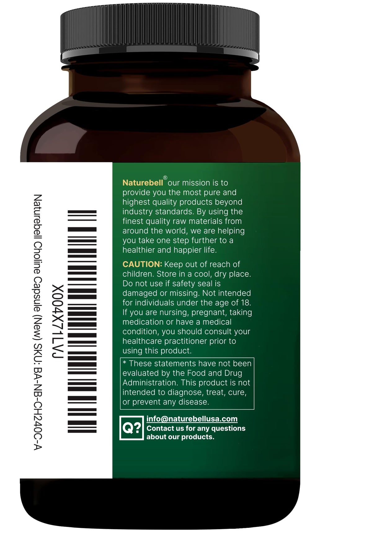 NatureBell Choline 500 mg with Omega-3 Fatty Acids, 240 Capsules | Extra Strength 2-in-1 Choline Bitartrate Formula | Non-GMO