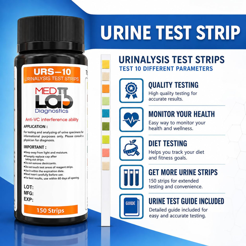 Med Lab 10 Parameter Urine Test Strips for Urinalysis, 150 Strips