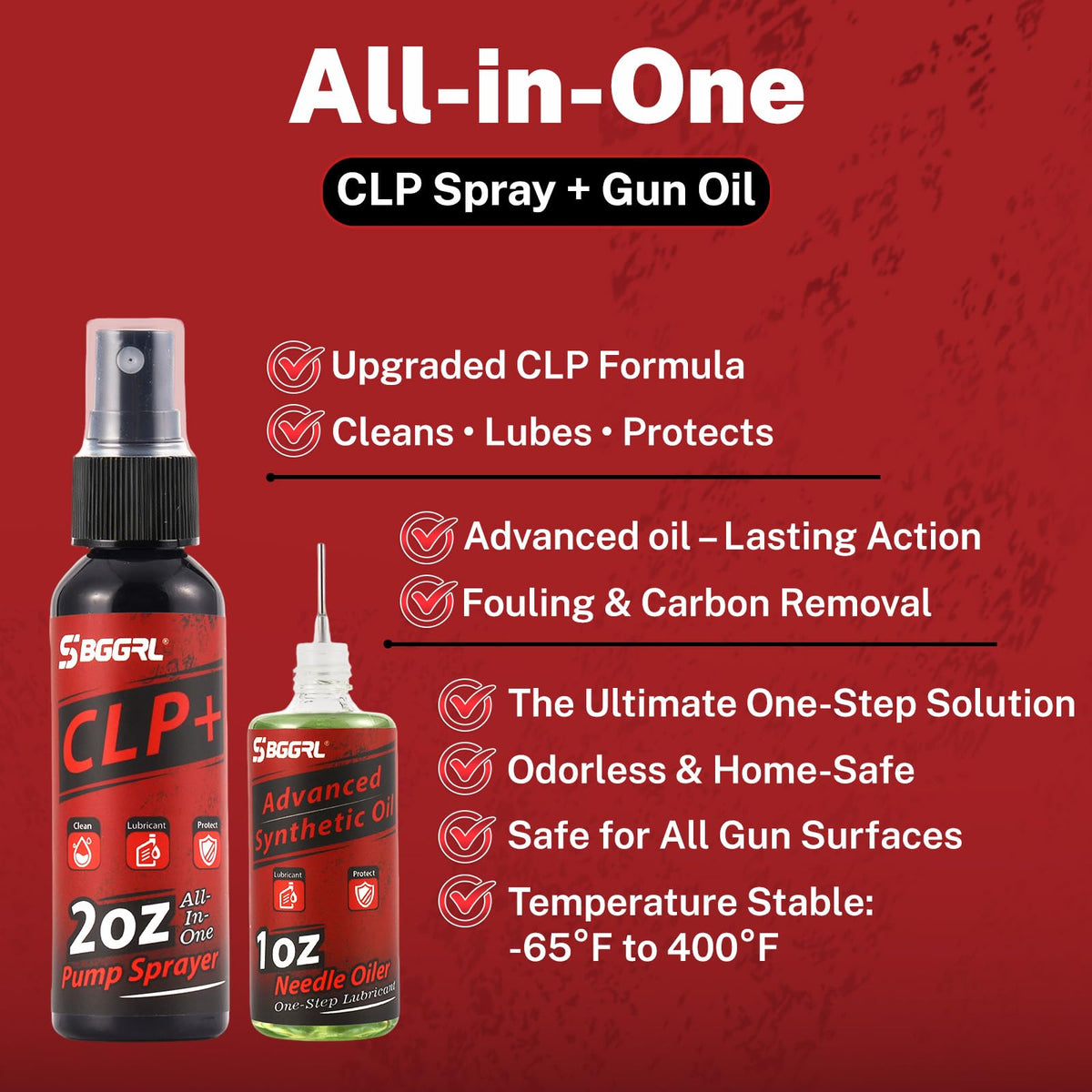 CLP Gun Oil Cleaner & Lubricant Kit - Universal Gun Cleaning Set with 2oz Spray & 1oz Needle Oiler, Synthetic Rust Preventative Solvent for Handgun, Pistol, Rifle, Shotgun, 50 Patches & 10 Swab