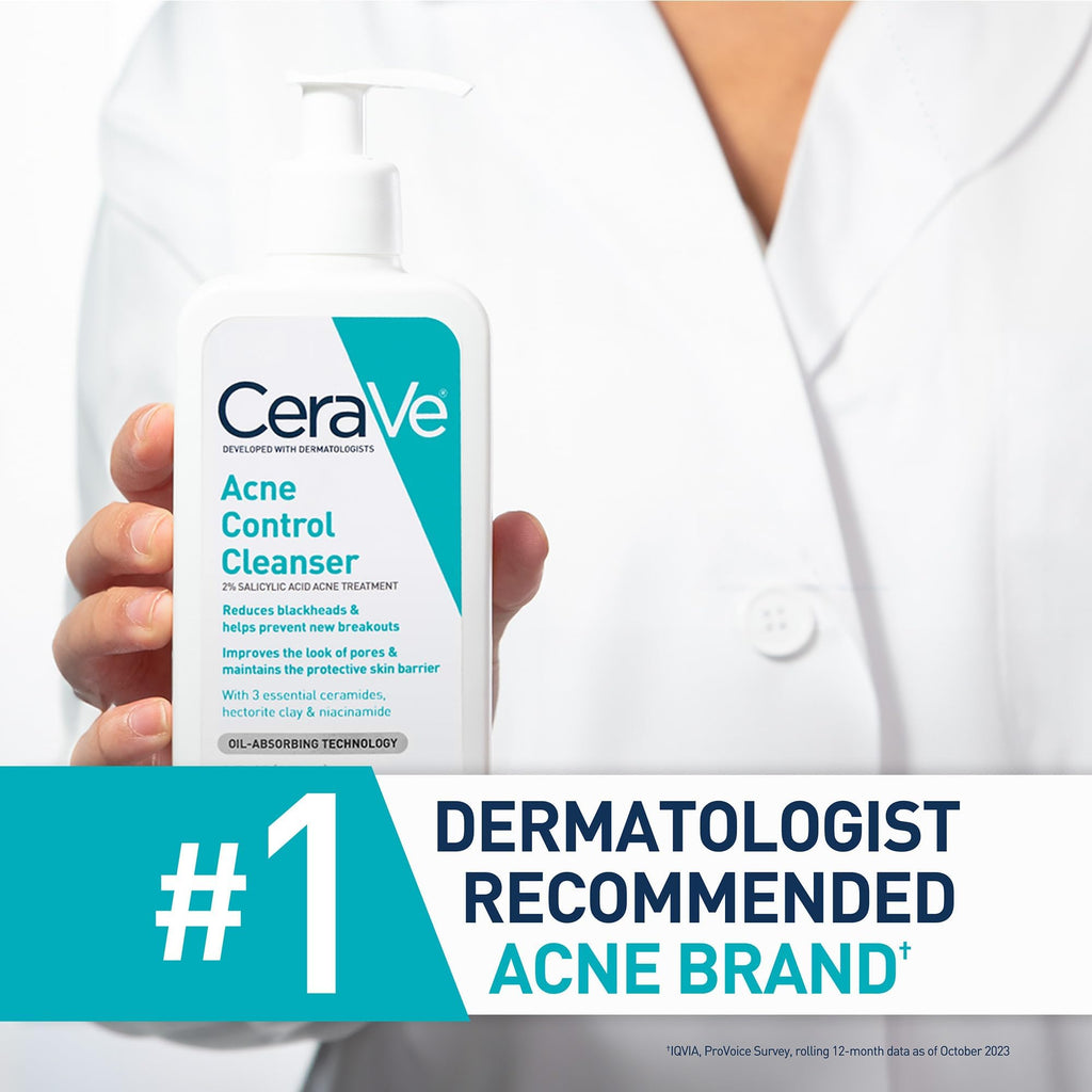 CeraVe Acne Control Cleanser, Face Wash with 2% Salicylic Acid, 8 oz | Skin Care with Niacinamide, Acne Face Wash, Acne Treatment For Face, Ceramides, Fragrance Free, Gentle, Oil Absorbing Clay