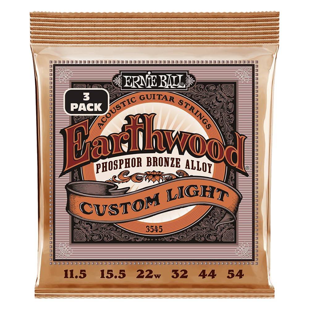 Buy now Ernie Ball Earthwood Medium Light Phosphor Bronze Acoustic Guitar Strings, 12-54 Gauge (P02146) Custom Light (11.5-54) 3-Pack at indiglob india