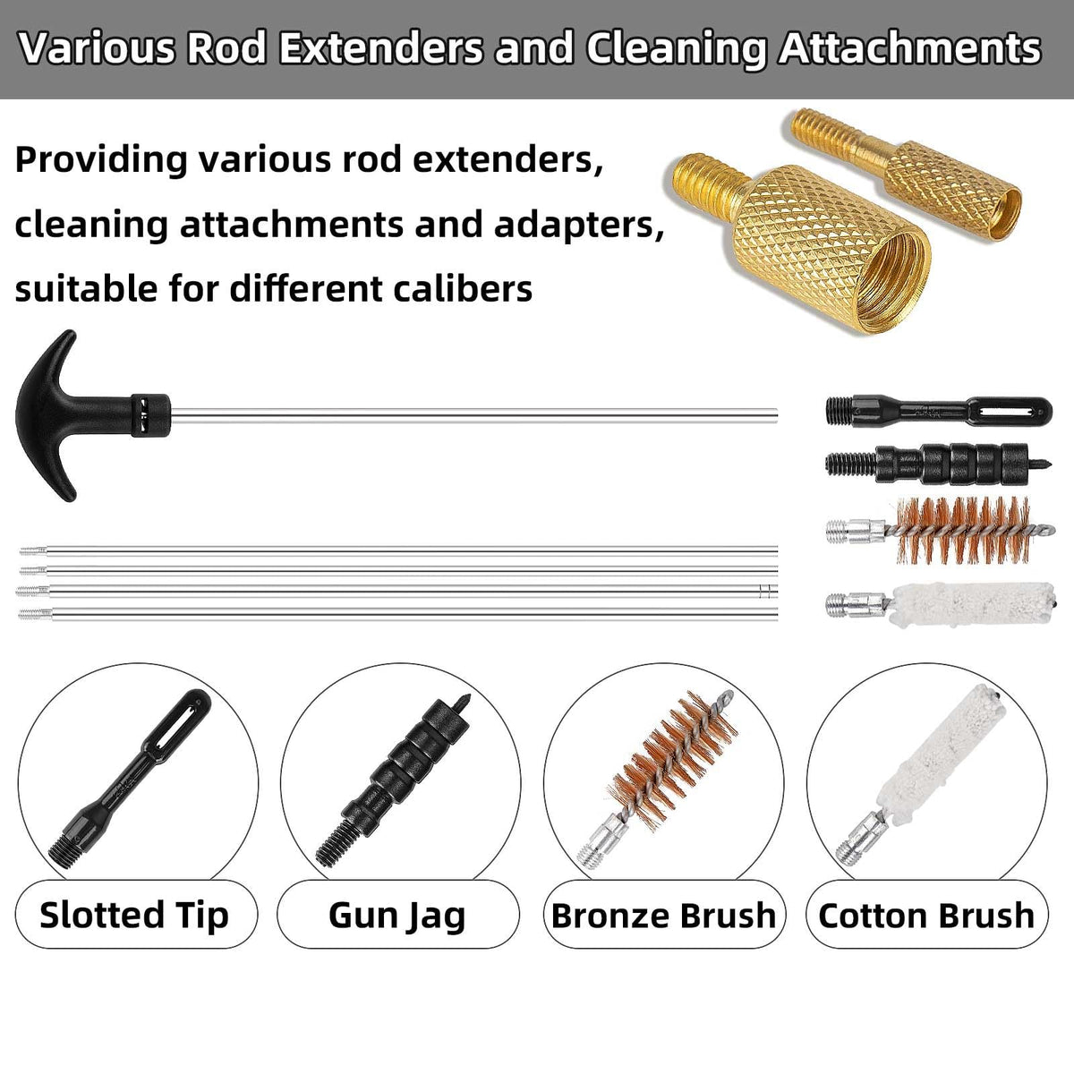 Universal Gun Cleaning Kit for Pistol, Shotgun, Rifle, Handgun, Airgun, Revolver, Cleaning Kit with Brushes, Jags, Slotted Tips, Portable Case