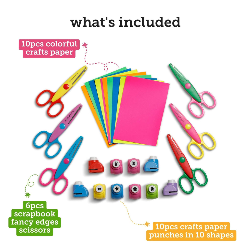 Craft Scissors Set – 26 Pcs, Paper Hole Punch & Decorative Cutting Edges