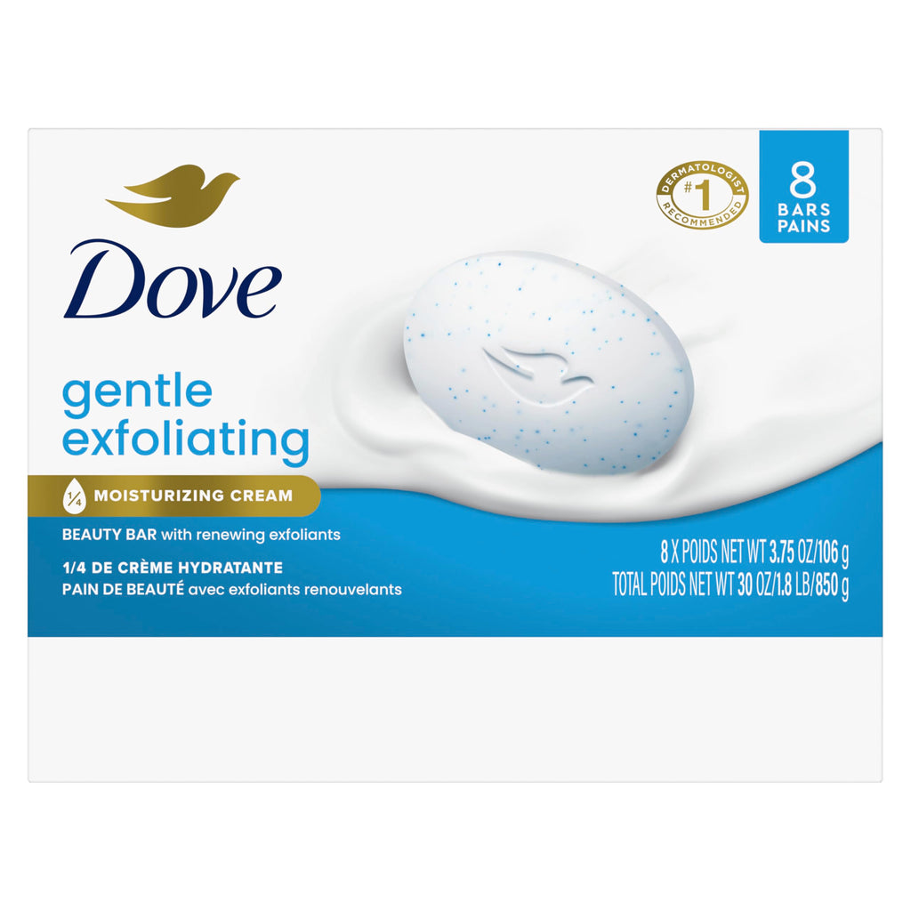 Dove Gentle Exfoliating Beauty Bar Soap , Renewing 8 Count 3.75 oz | For exfoliating care, Helps smooth dull skin, With plant-based cleansers, Sulfate-free