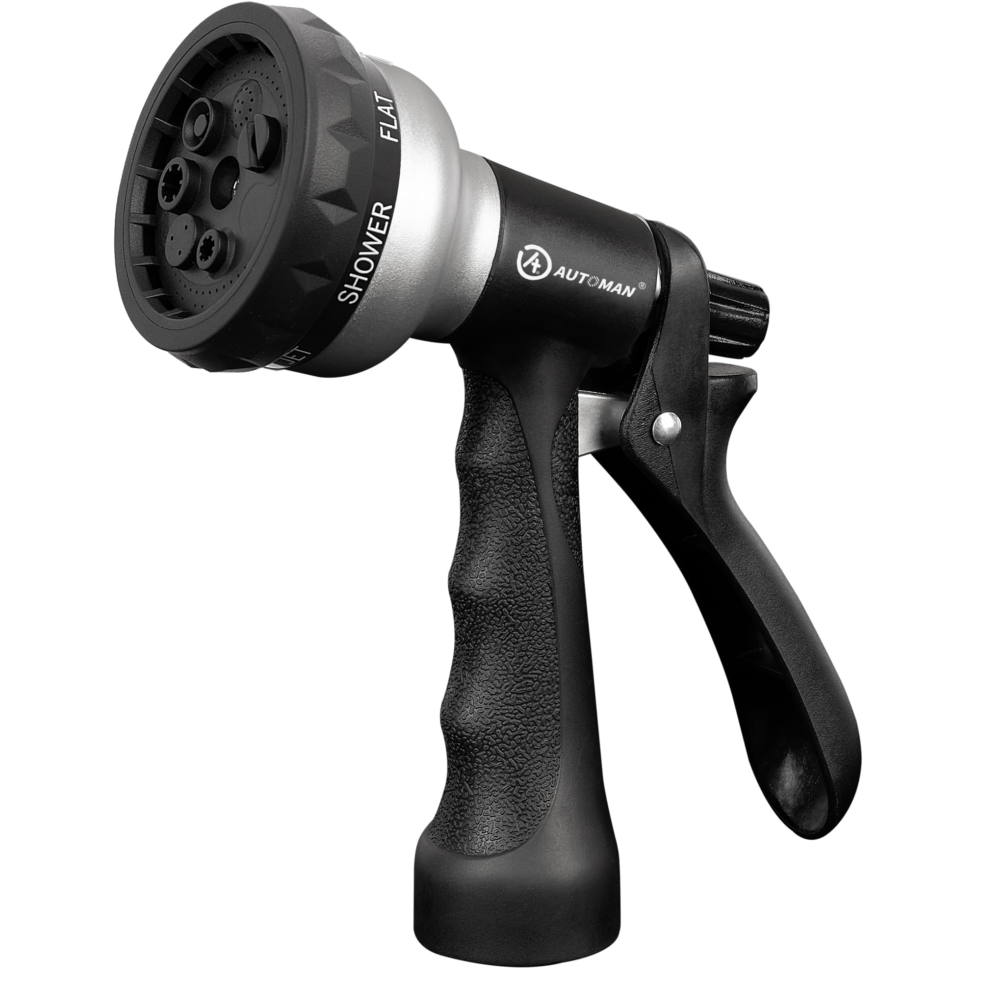 Buy now AUTOMAN-Garden-Hose-Nozzle, ABS Water Spray Nozzle with 7 Adjustable Watering Patterns, Slip Resistant for Watering Plants, Lawn& Garden, Washing Cars, Cleaning, Showering Pets & Outdoor Fun. Silver at indiglob india