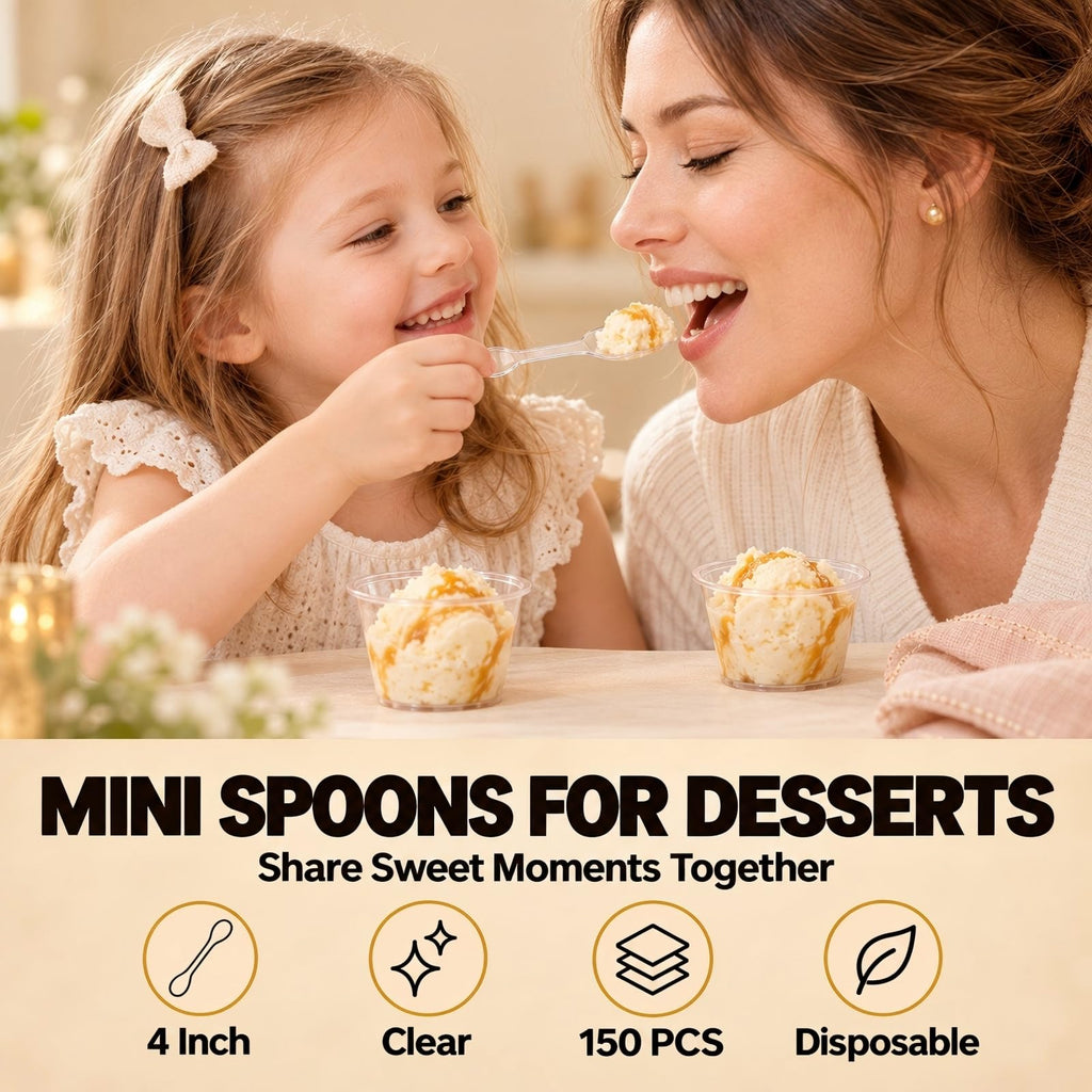 150 PCS 4" Mini Spoons for Desserts, Small Plastic Tasting Spoons