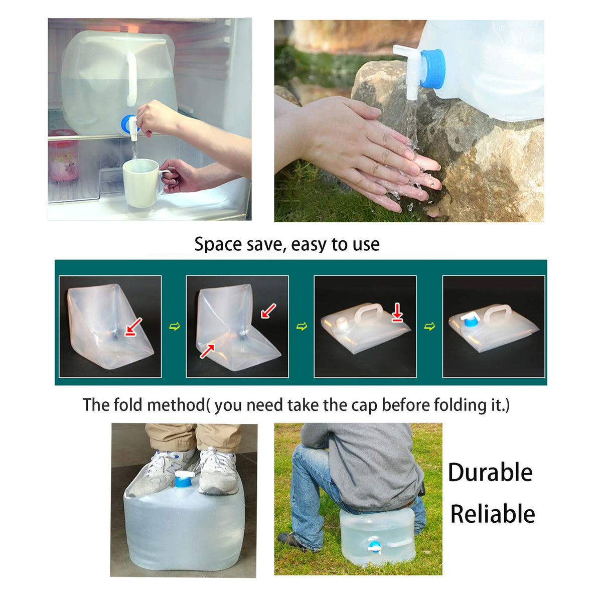 Cedilis 2 Pack 5.3 Gallon Collapsible Water Container with Spigot, Food Safe Water Storage Jug, BPA-Free Camping Water Storage Jug Canteen for Outdoor Hiking and Emergency, Portable, Foldable