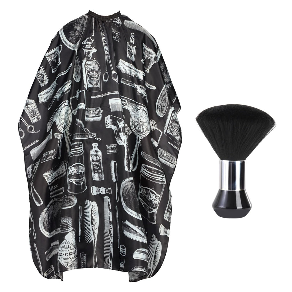 Professional Hair Cutting Cape with Neck Duster Brush, Large Size Salon Barber Cape for Men, Women and Kids(Black)