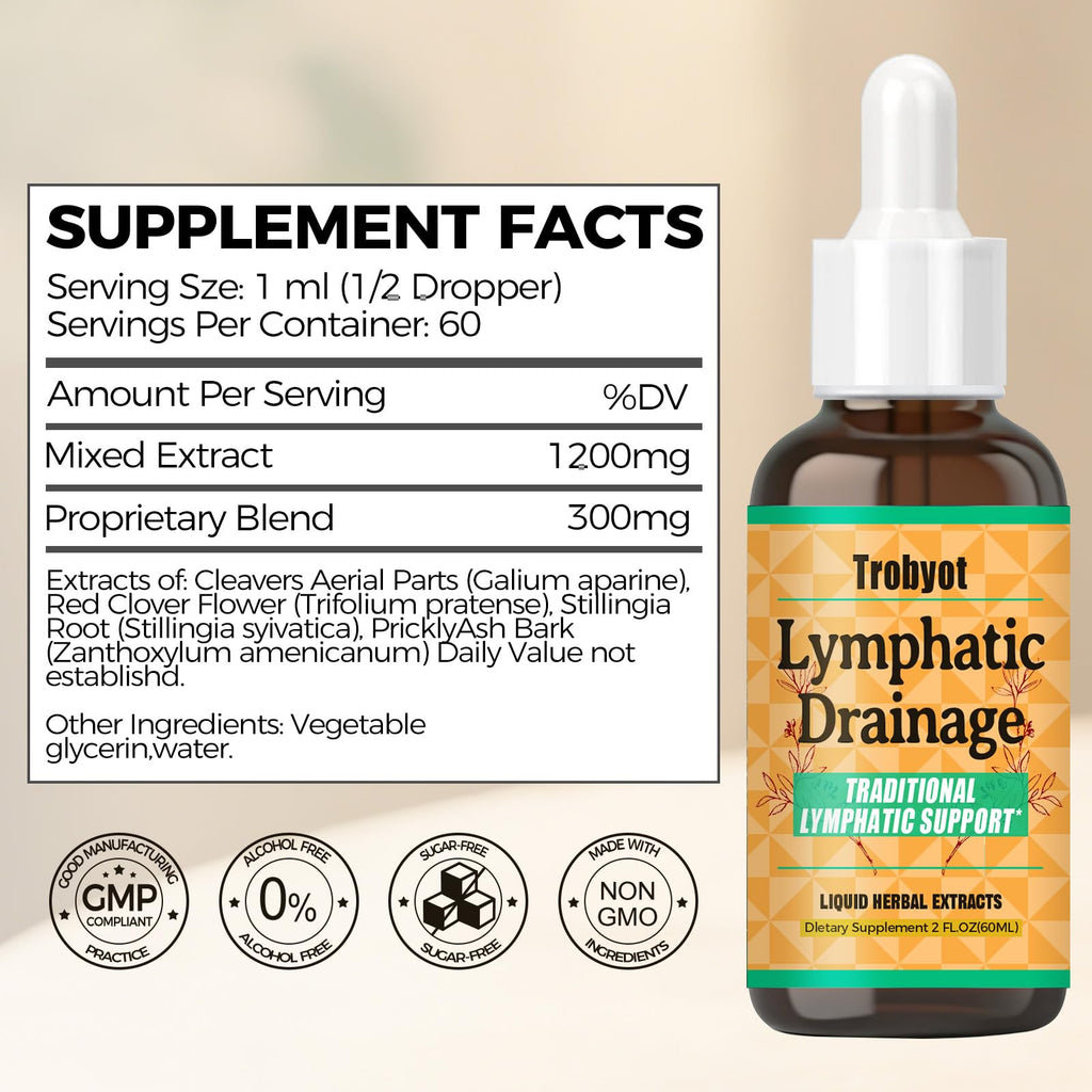 Lymphatic Drainage Drops for Bloat Relief & De-Puff - 2 Fl Oz | Cleavers, Stillingia Root, Prickly Ash Bark, Red Clover Flower | Herbal Liquid Formula for Healthy Flow & Circulation Support