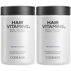 Codeage Hair Vitamins, Biotin 10000 mcg, Keratin, Collagen, 120 Capsules | Hair vitamins with 10,000 mcg biotin, keratin, collagen, vitamins A, B12, C, D3, zinc and probiotics.