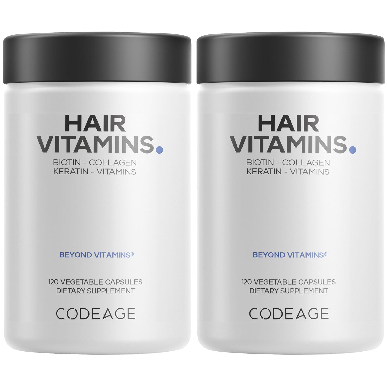 Codeage Hair Vitamins, Biotin 10000 mcg, Keratin, Collagen, 120 Capsules | Hair vitamins with 10,000 mcg biotin, keratin, collagen, vitamins A, B12, C, D3, zinc and probiotics.