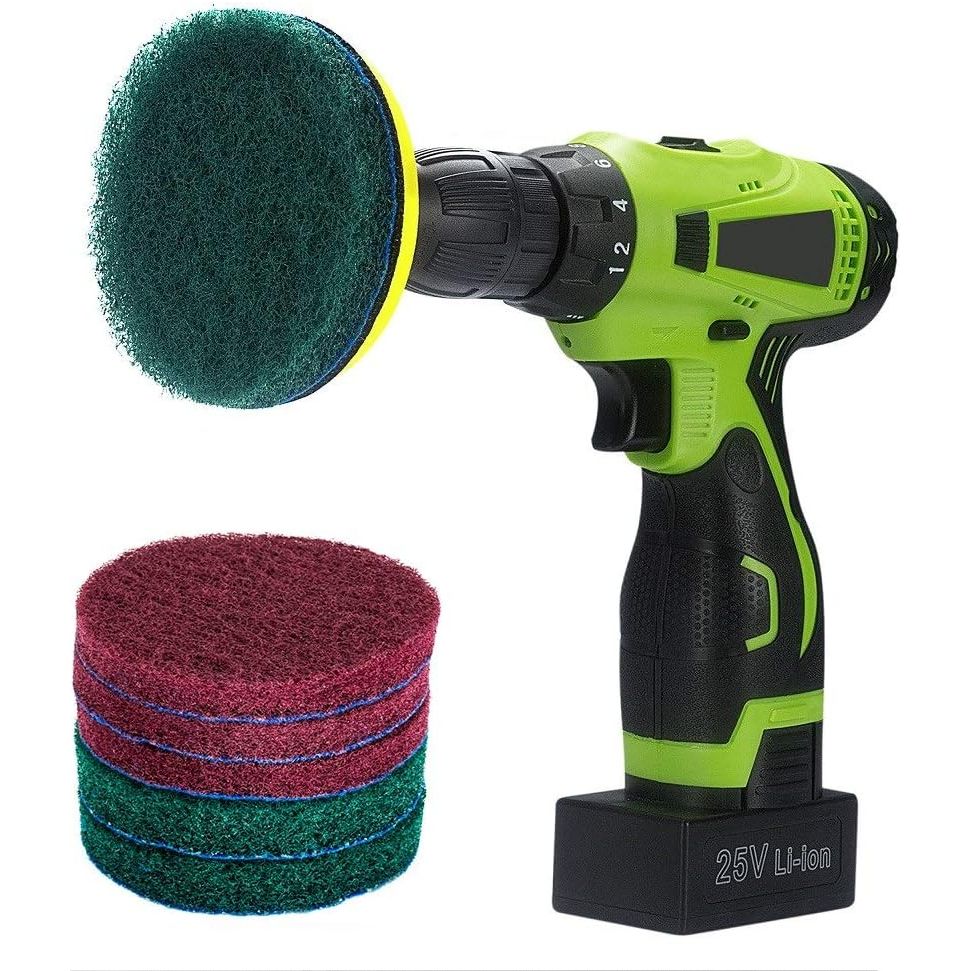 Buy now Kichwit 4 Inch Drill Power Brush Tile Scrubber Scouring Pads Cleaning Kit, Includes Attachment, Heavy Duty Household Cleaning Tool (Drill NOT Included) 4inch at indiglob india