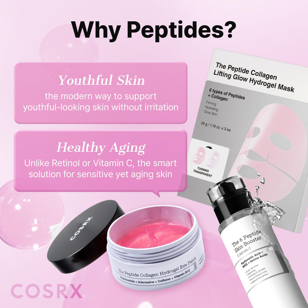 COSRX Pink Peptides Collagen Hydrogel Eye Patch for Puffy Eyes (60) | Cooling & Firming Under Eye Patches with 4-Peptide & Caffeine, Depuffing Gel Eye Mask, Korean Skin Care