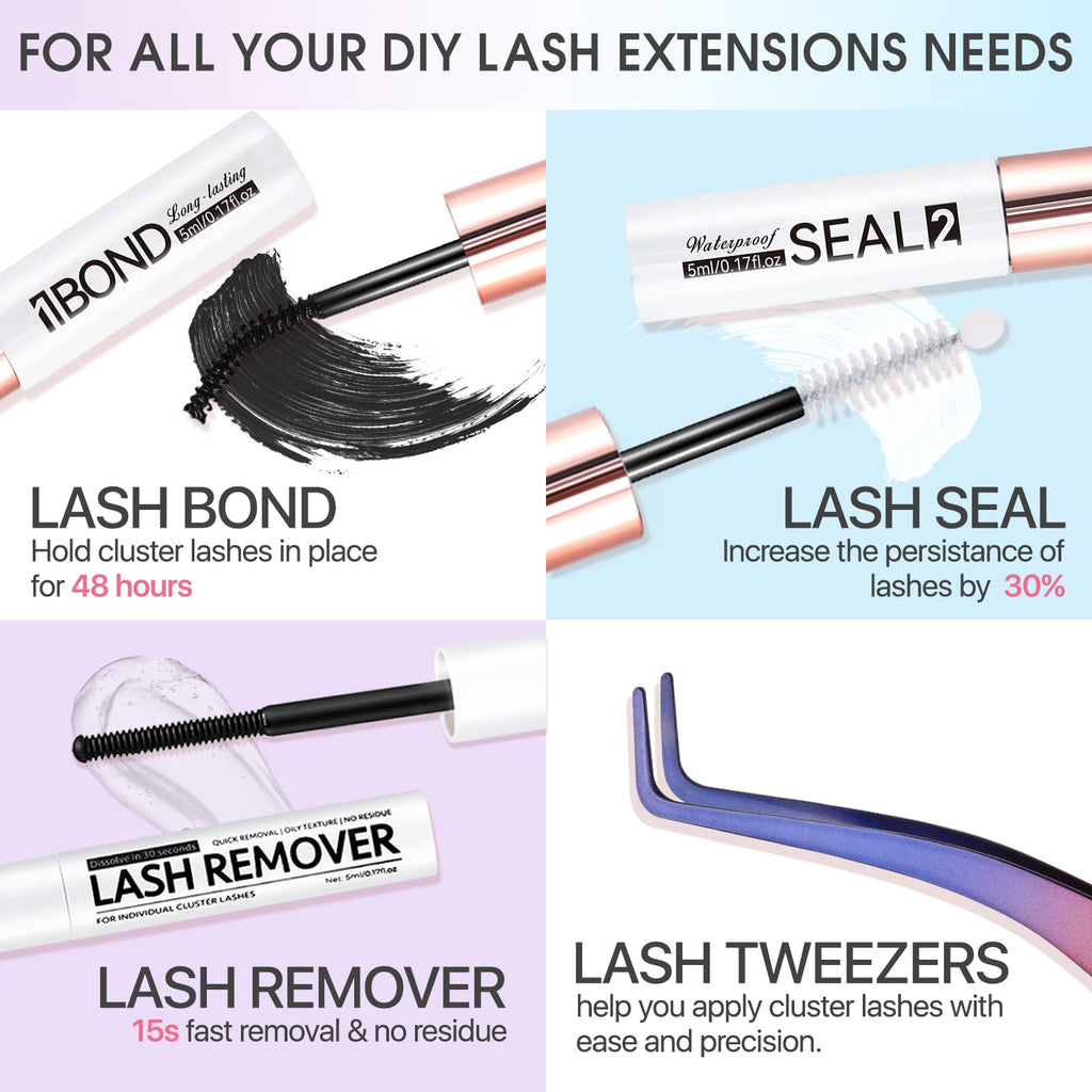 3 PCS Lash Kit Bond and Seal with Eyelash Tweezers Remover Kit