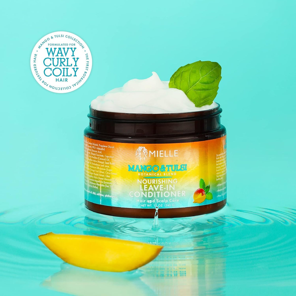 Mielle Organics Mango & Tulsi Nourishing Leave In Conditioner for Curly Hair - Moisturizing Leave In Conditioner with Breakage Protection & Scalp Nourishment - Detangles & Reduces Frizz (12 Oz)