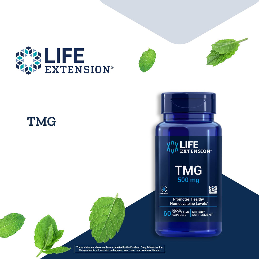 Buy now Life Extension TMG, trimethylglycine, Encourages Healthy homocysteine Levels, Non-GMO, Gluten-Free, Vegetarian, 60 Capsules at indiglob india