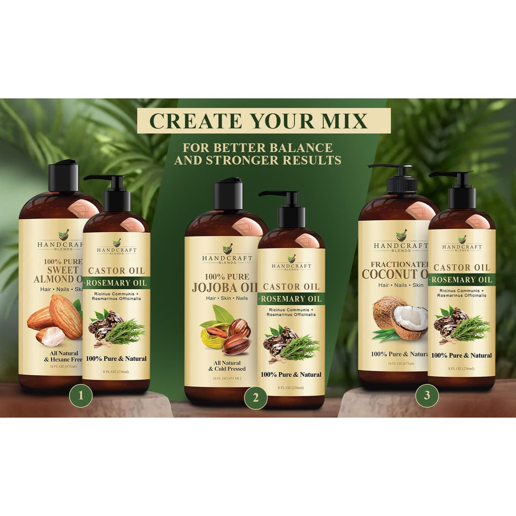 Buy now Handcraft Blends Castor Oil with Rosemary Oil 8 Fl Oz | 100% Pure and Natural | Premium Grade Carrier Oil | Hair, Eyelashes and Eyebrows | Hair and Body at indiglob india