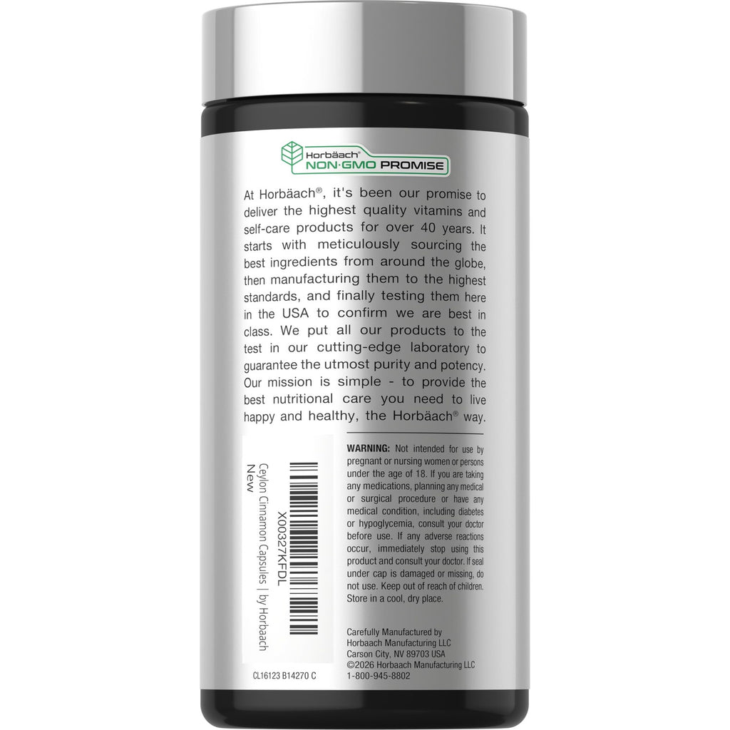 Horbäach Ceylon Cinnamon Capsules | 250 Count | Non-GMO, Gluten Free